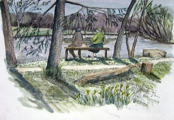 Reflections - Sketch of Couple On Bench