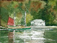 Crooked Cottage and Ketch, Fowey, Cornwall